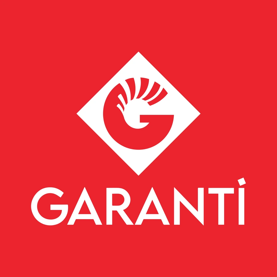 GARANTİ logo in white on a red background